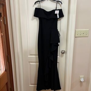 Betsy & Adam Elegant Black Off-Shoulder Dress